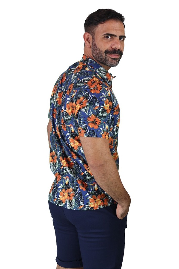 Camisa Manga Corta Estampado Tropical Slim Fit Para Caballero